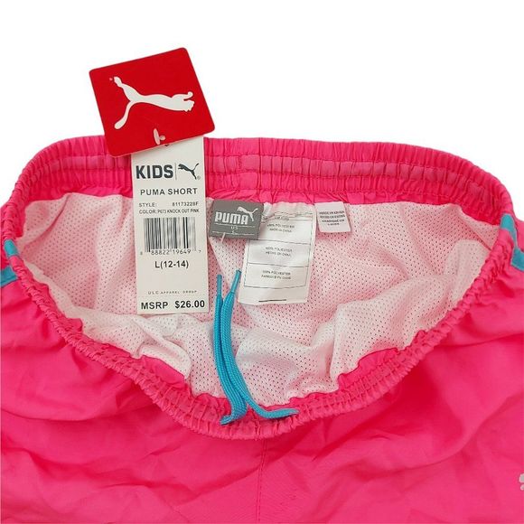 Puma Girls Running Shorts Size Large 12-14 Pink Elastic Waist Drawstring Mesh - Picture 5 of 6